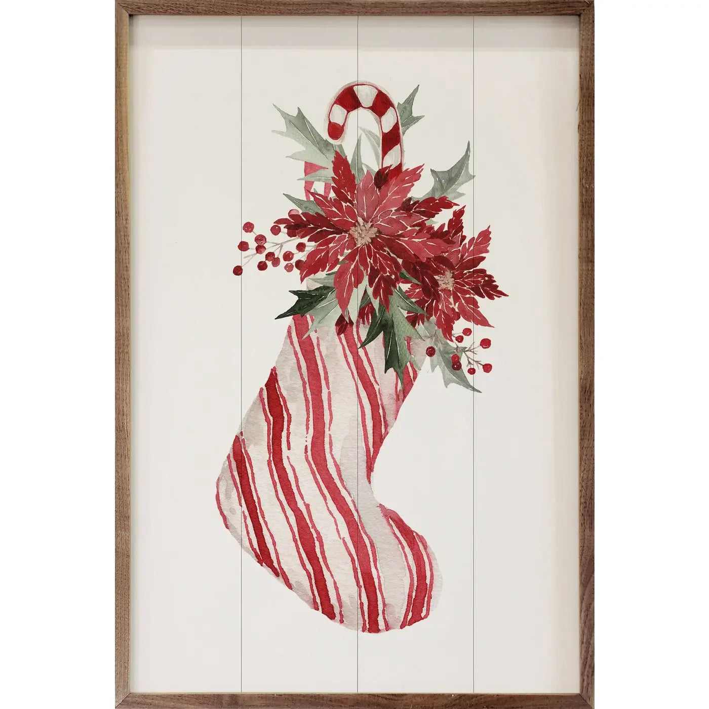 Candy Striped Filled Stocking Wood Framed Print