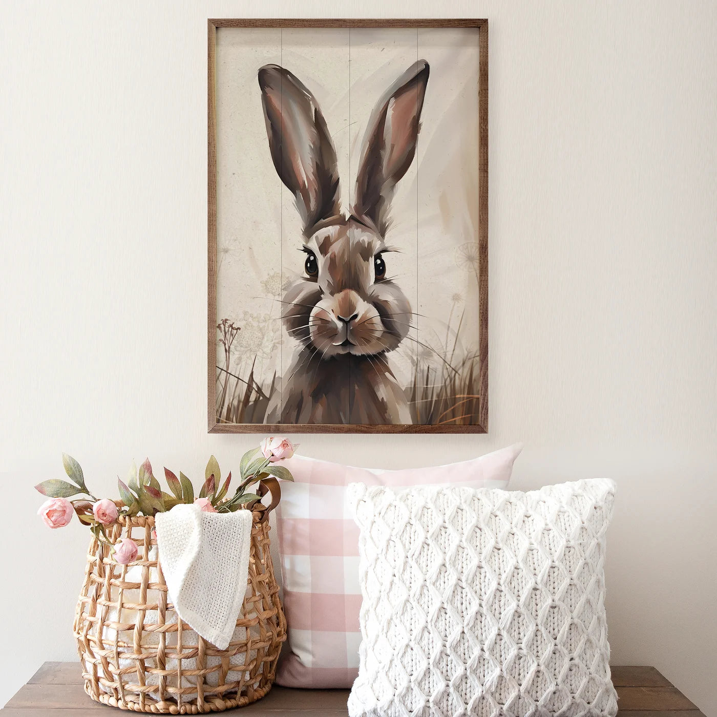 Peeking Brown Rabbit Wood Framed Print