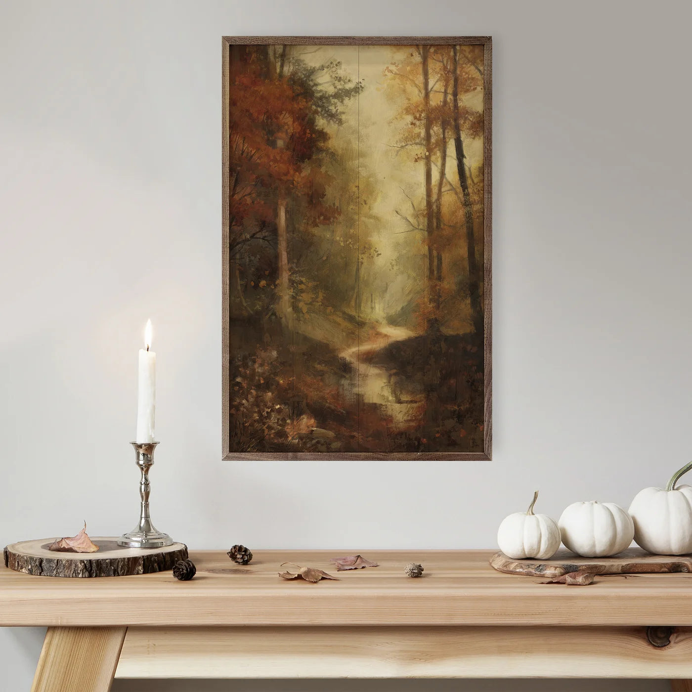 Vintage Fall Landscape Wood Framed Print