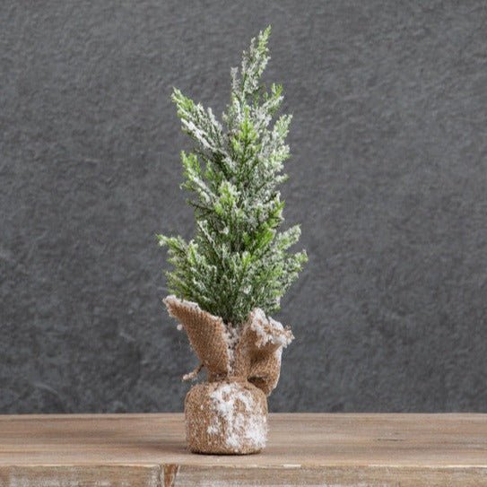 14" Snowy Pencil Tree With Burlap Base - A Cottage in the City