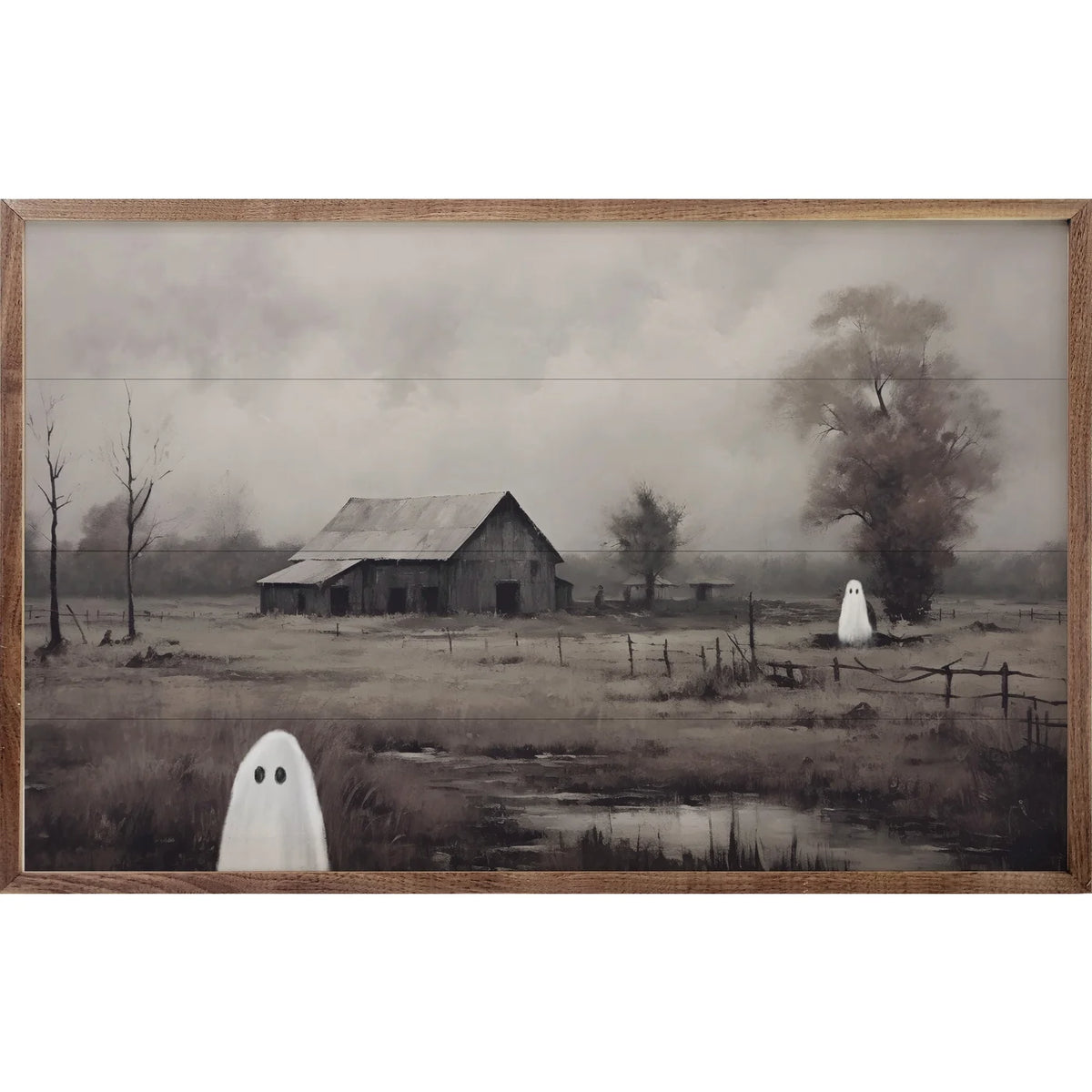 Barn With Ghosts By Petals Prints Wood Framed Print