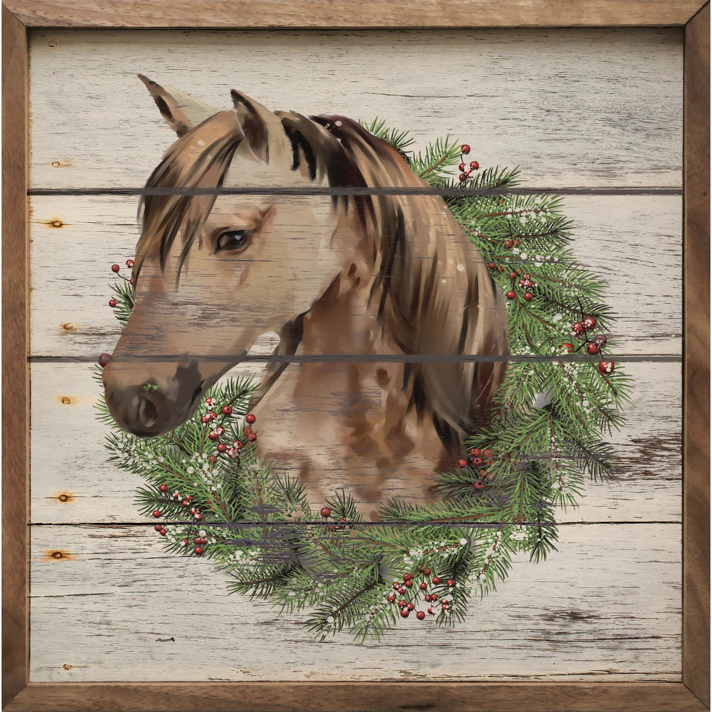 Horse Wreath Wood Framed Print