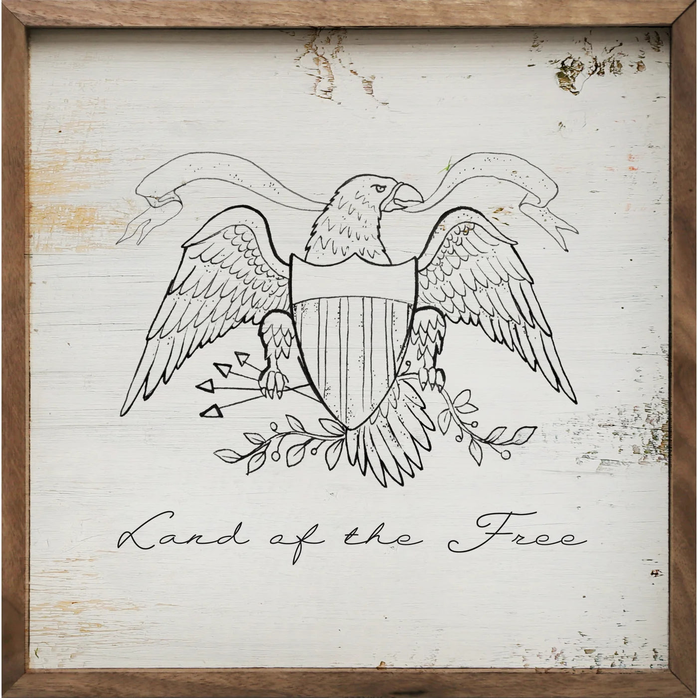 Land Of The Free Eagle Whitewash Wood Framed Print