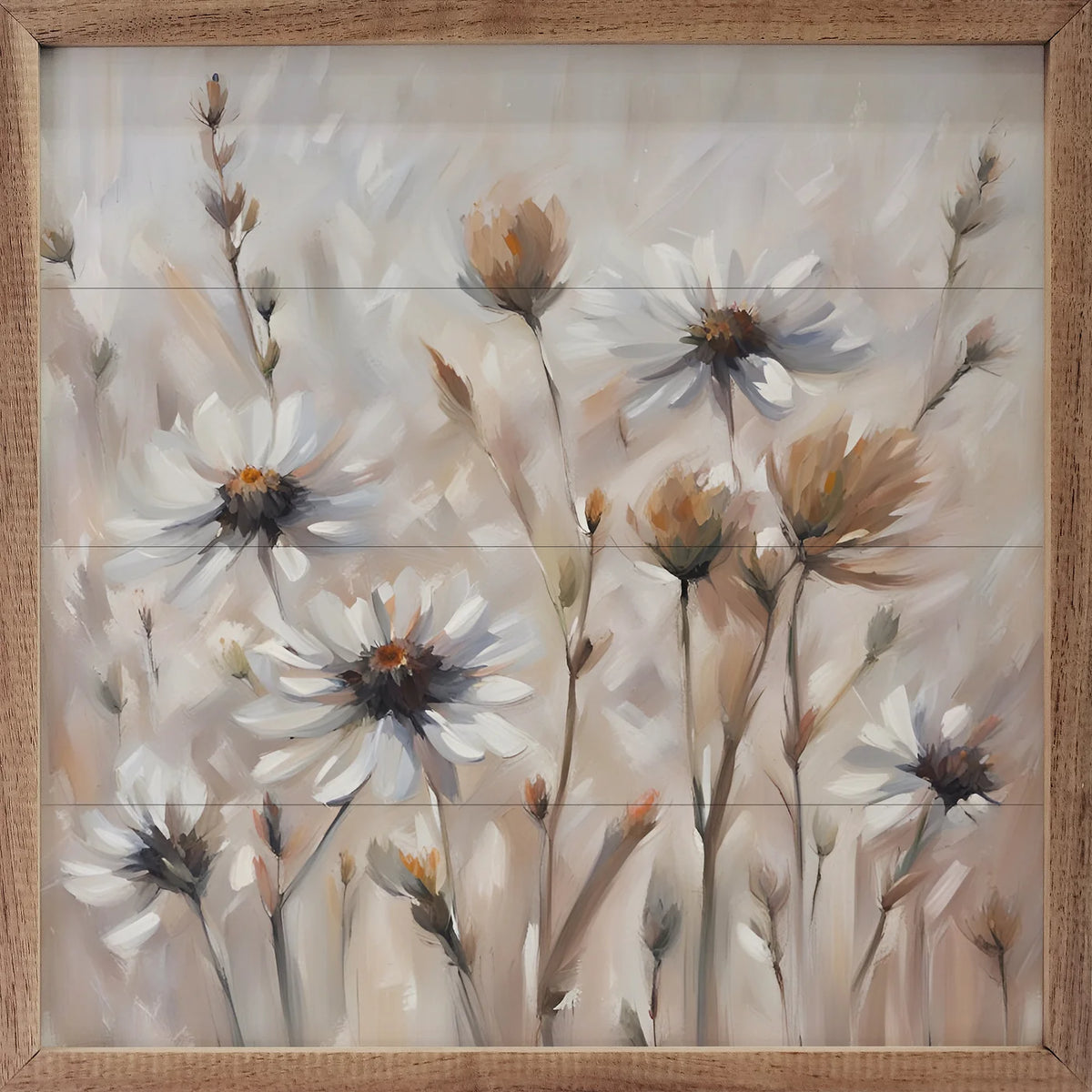 Neutral Daisy Field Wood Framed Print