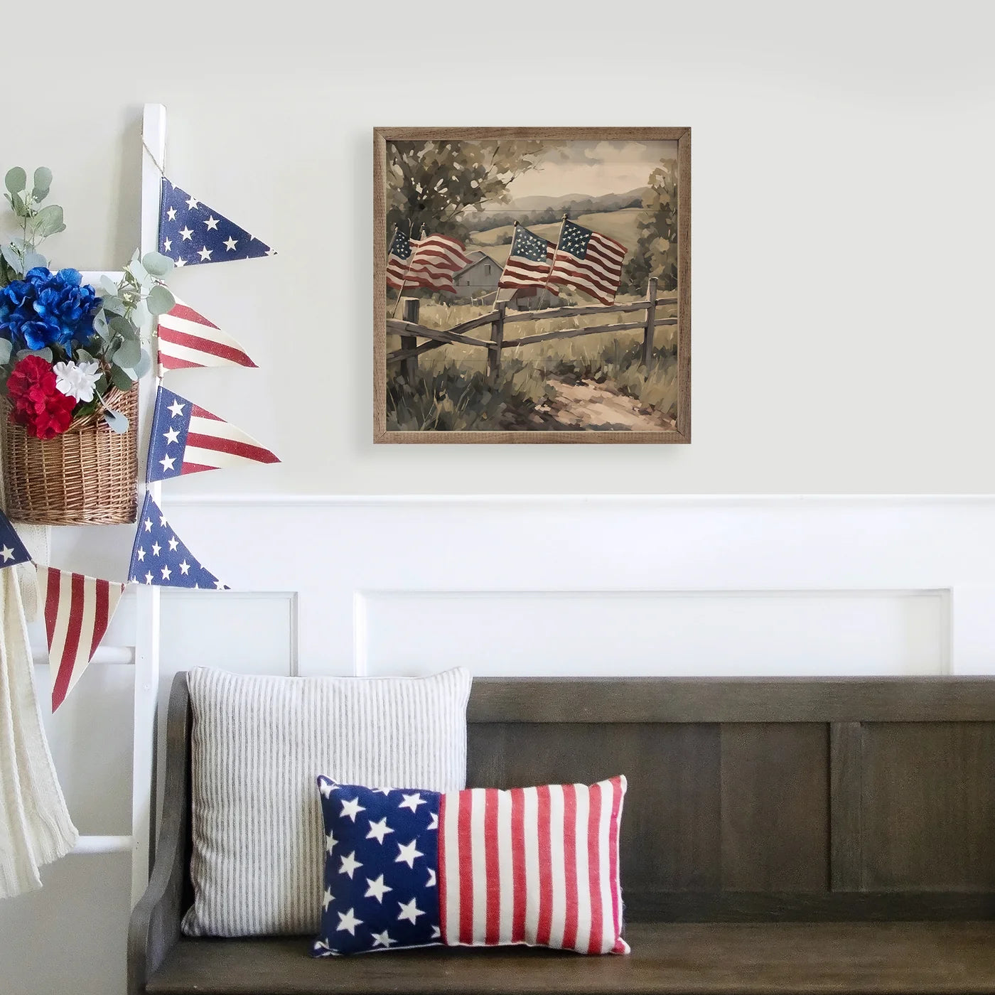 Flags On Wooden Fence Wood Framed Print