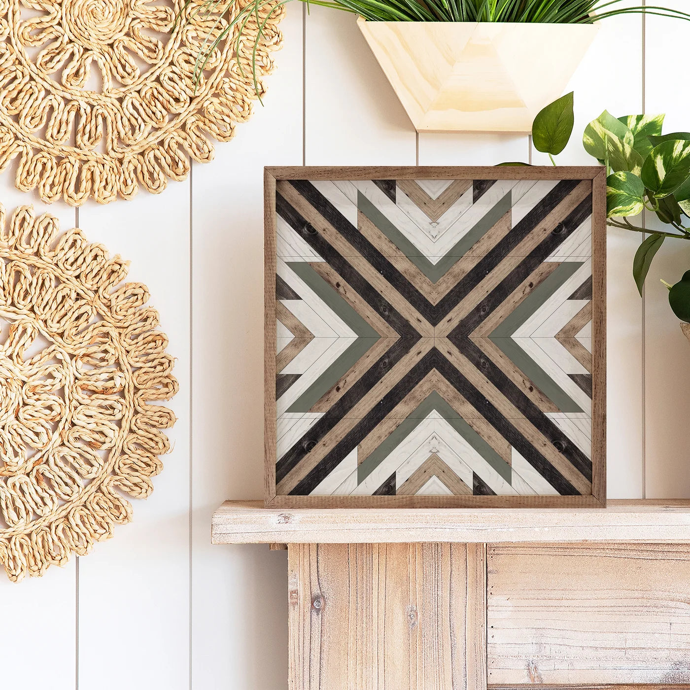 Pattern Geometric Green Wood Framed Print