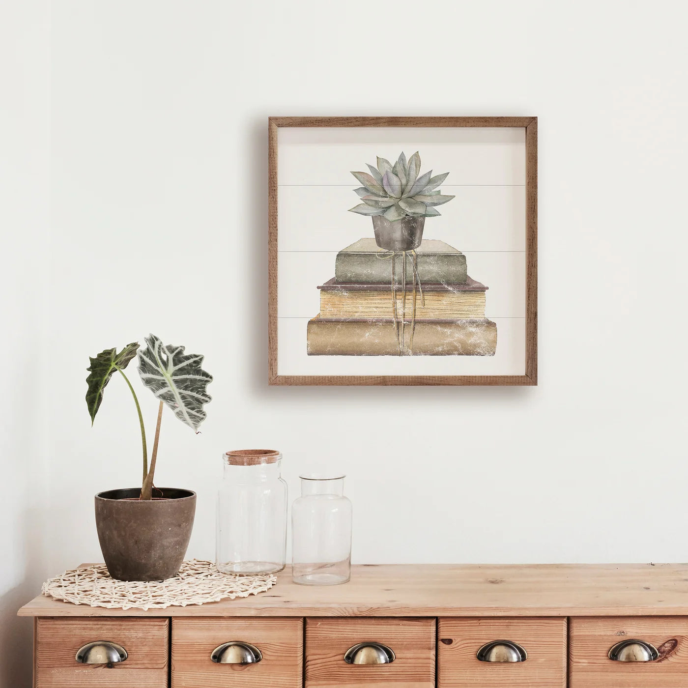 Succulent On Books Wood Framed Print