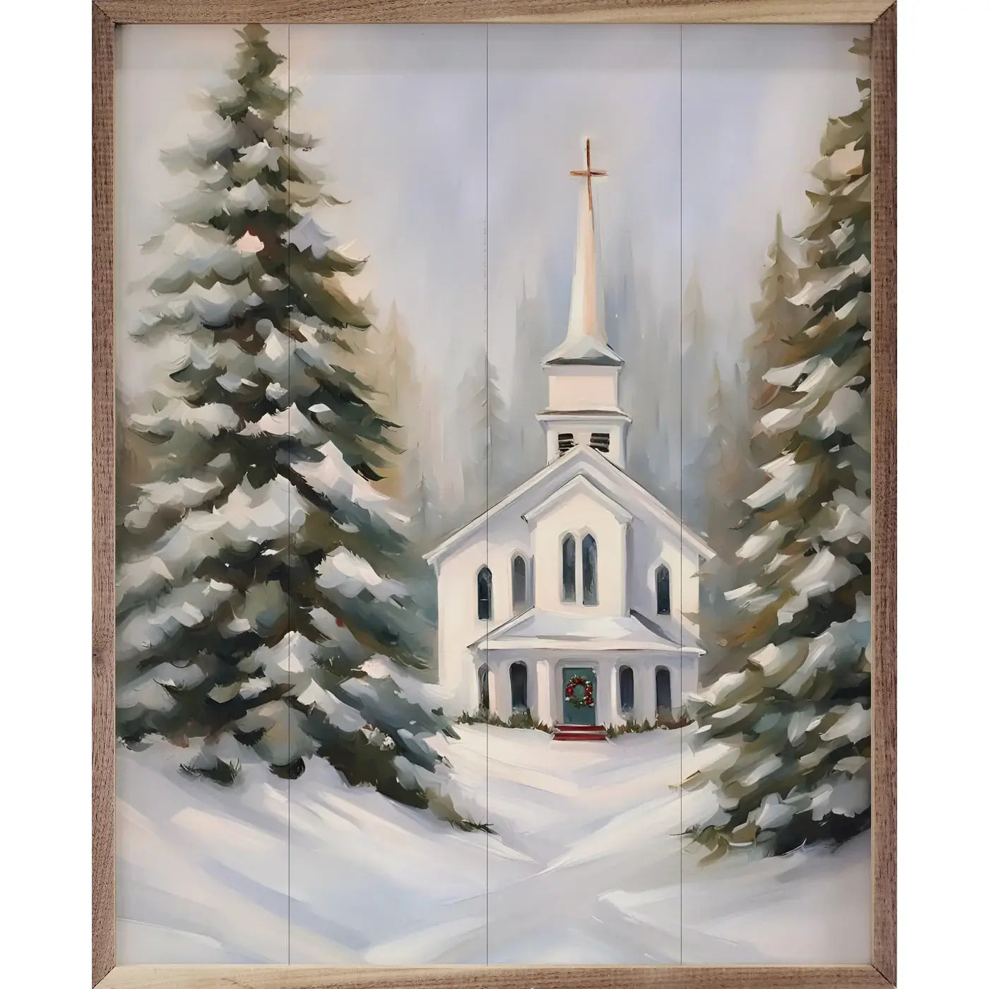 Church With Snow Wood Framed Print