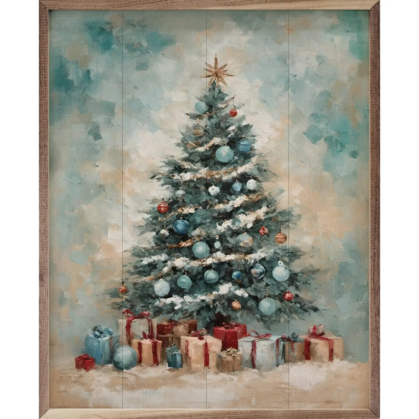 Coastal Holiday Tree Wood Framed Print