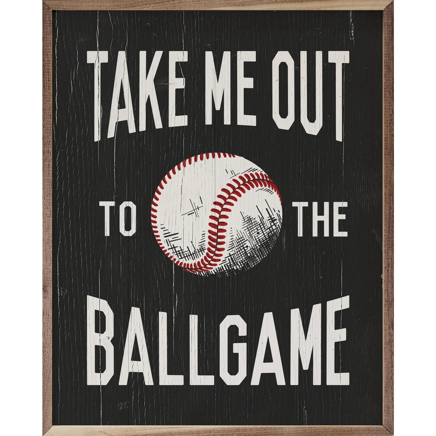 Take Me Out To The Ballgame Baseball Wood Framed Print