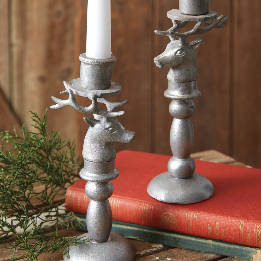 Reindeer Taper Candle Holder Set