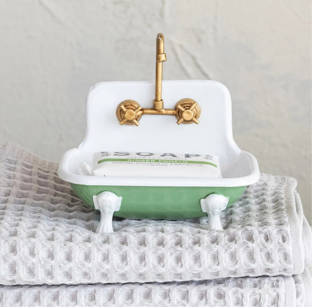 Vintage Style Green Metal Sink Soap Dish