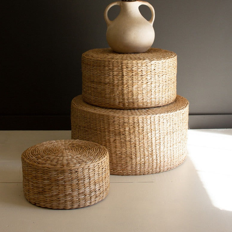 Round Natural Seagrass Stool Set