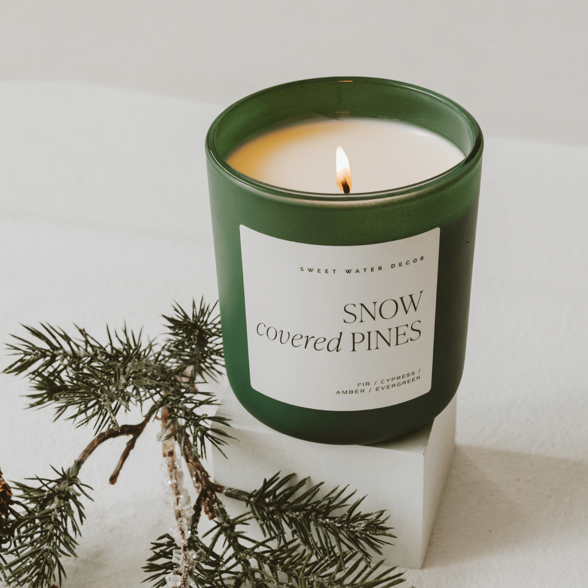 Snow Covered Pines Green Matte Jar Candle