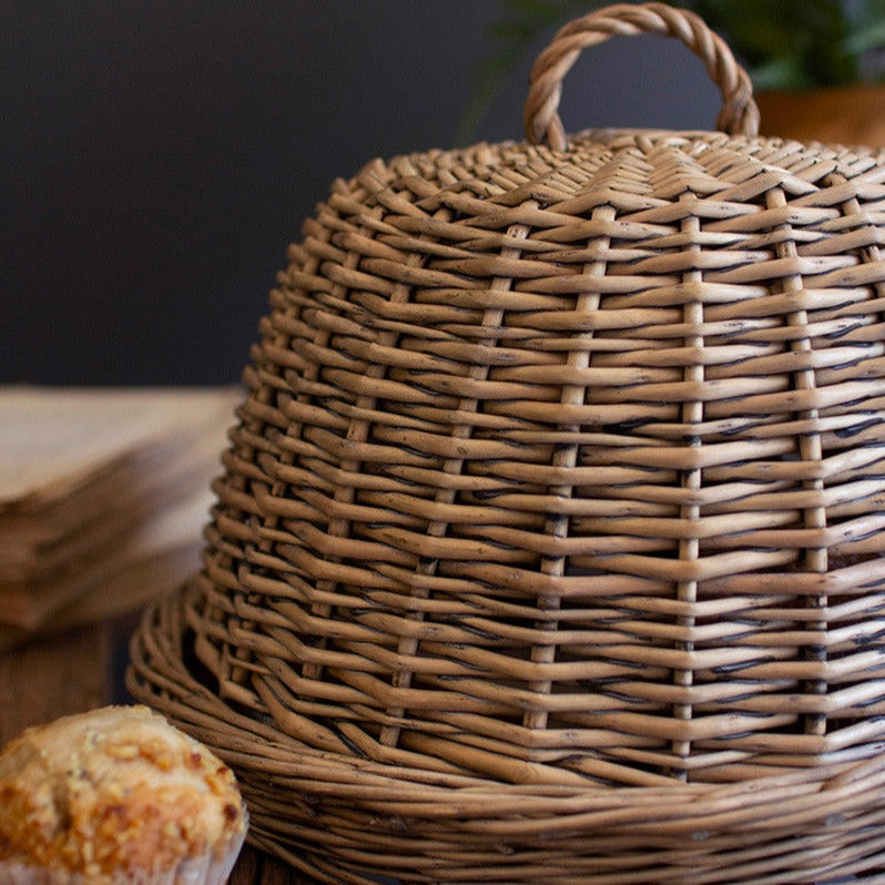 Wicker Serving Tray with Dome Cover