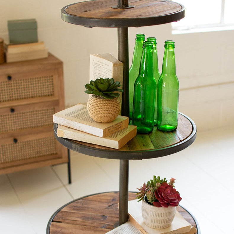 Four Tier Recycled Wood & Metal Display Tower