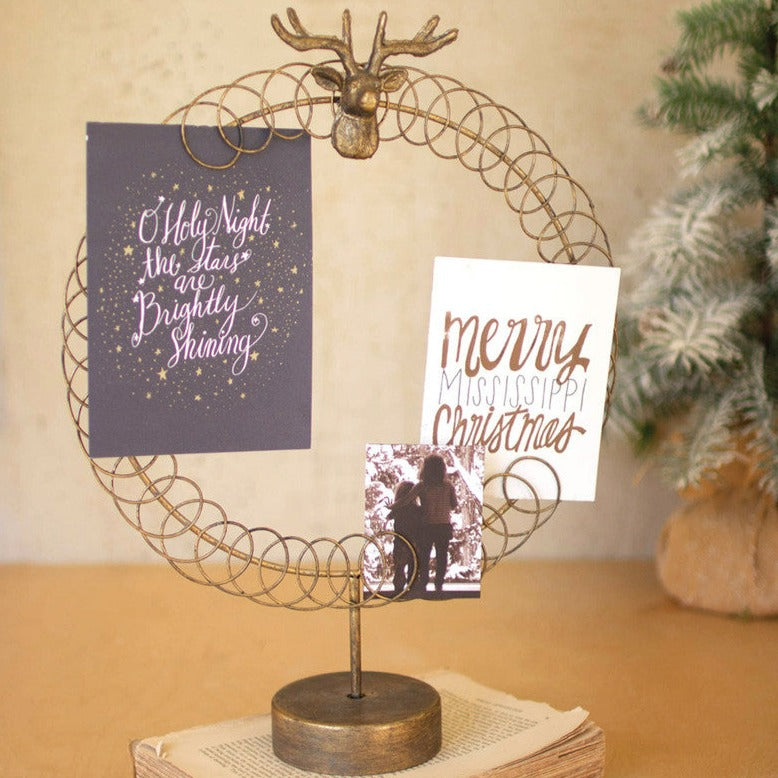 Round Wire Christmas Card Holder on a Stand