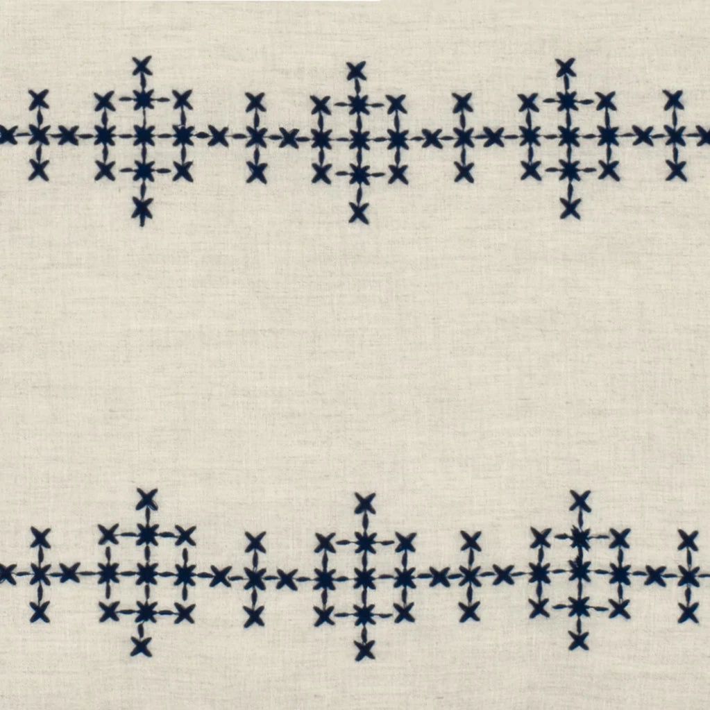 Pine Cone Hill Cross-Stitch Linen Navy Sham