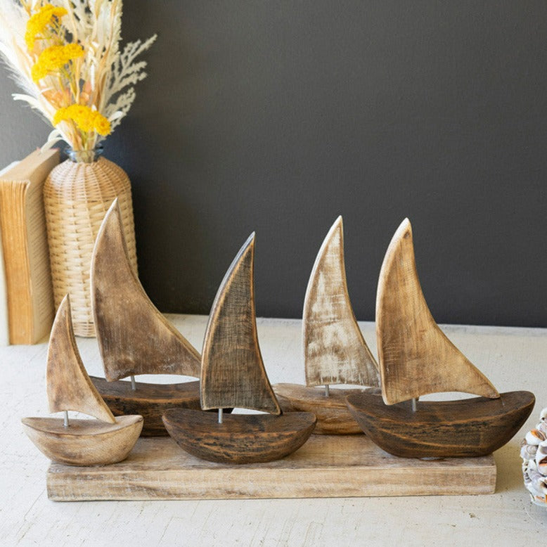 Wooden Sailboats on a Base Set