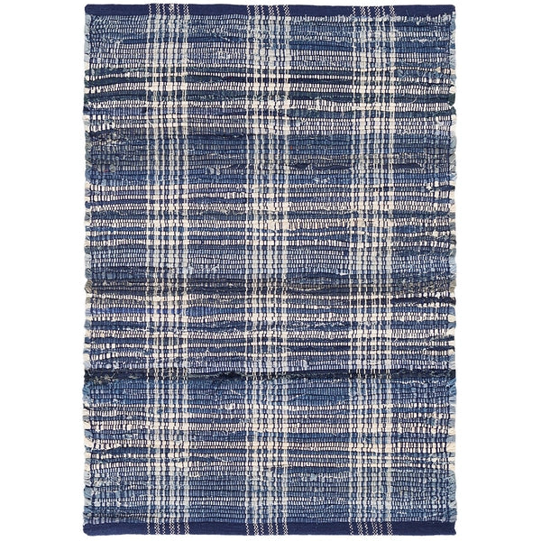 Diamond Chenille Blue Handwoven Cotton Rug