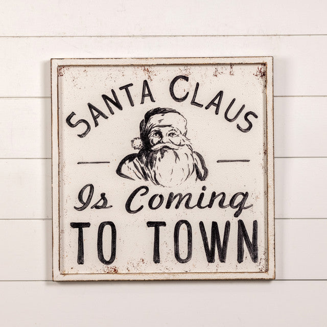 Santa Claus Is Coming To Town Small Black Print Sign