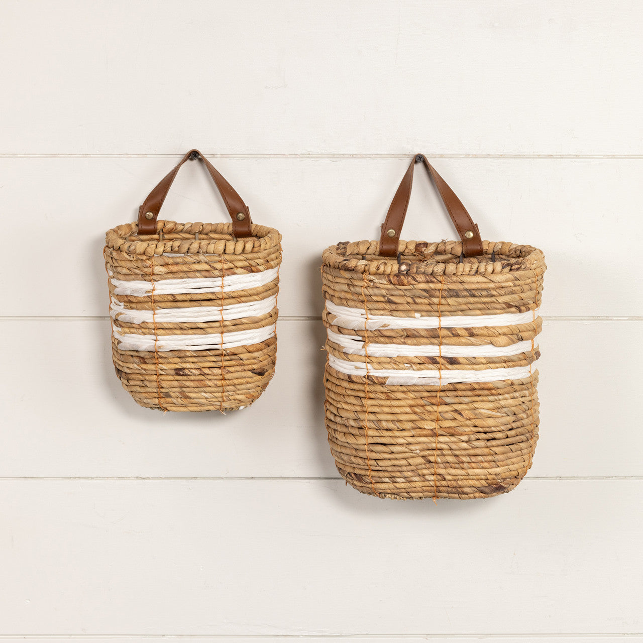 White Stripe Hanging Basket Set