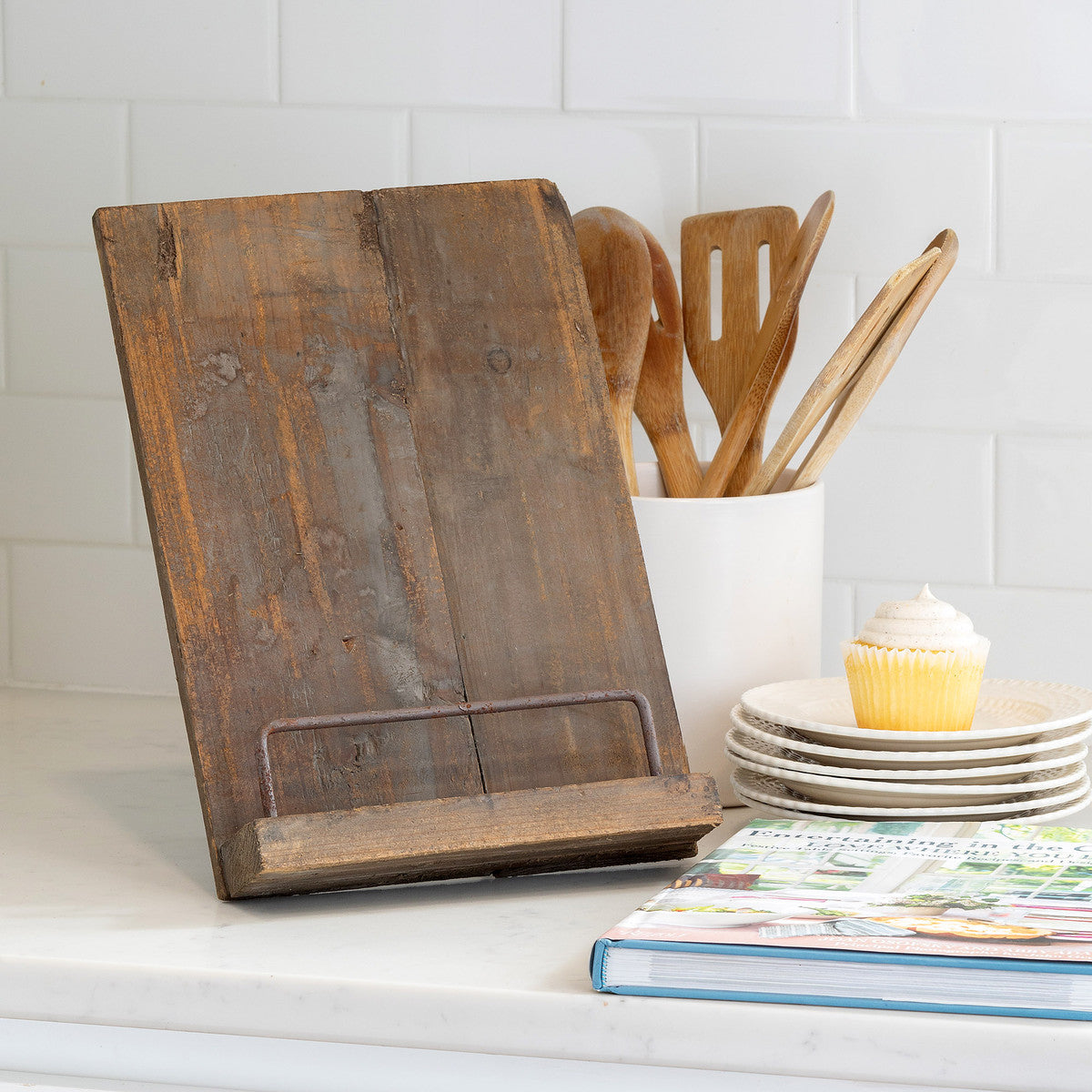 Cutting Board-Style Gray Wood Cookbook & Tablet Stand, Countertop Cookbook  Stand