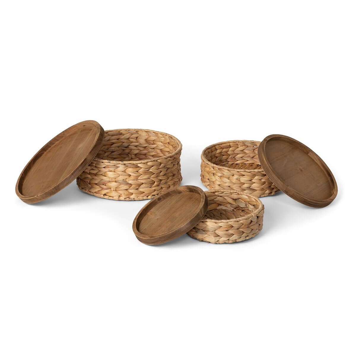 Woven Water Hyacinth Round Storage Basket Set