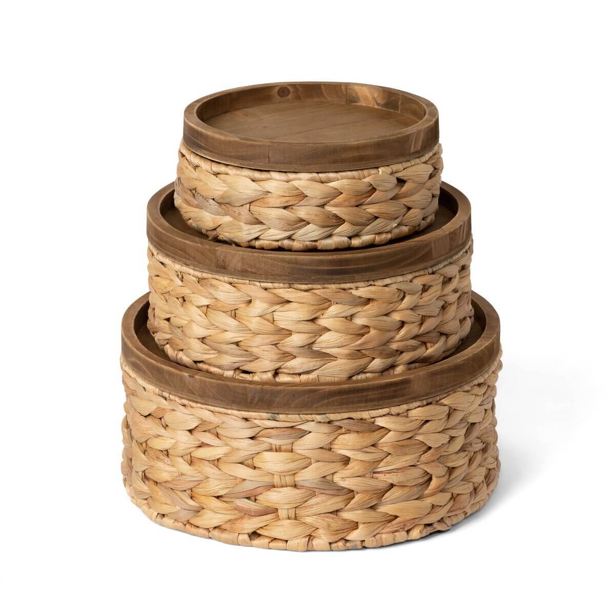 Woven Water Hyacinth Round Storage Basket Set