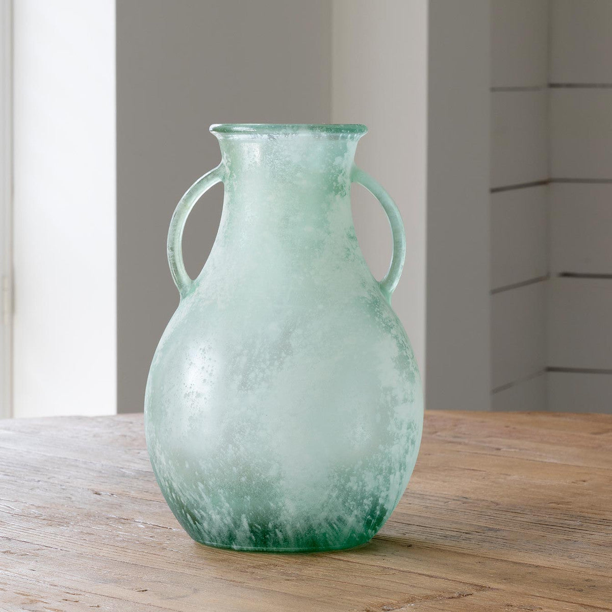 Seafoam Glass Vase With Handles