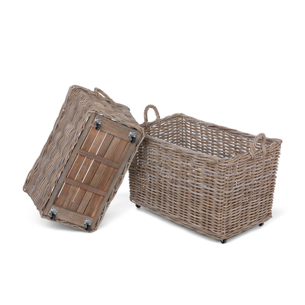 Rattan Woven Storage Basket with Casters Set