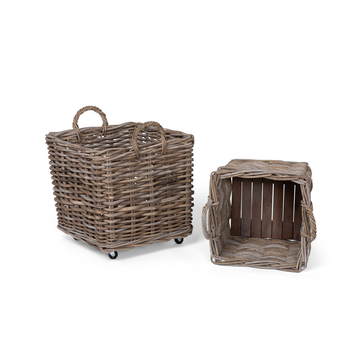 Rattan Woven Square Basket with Casters Set