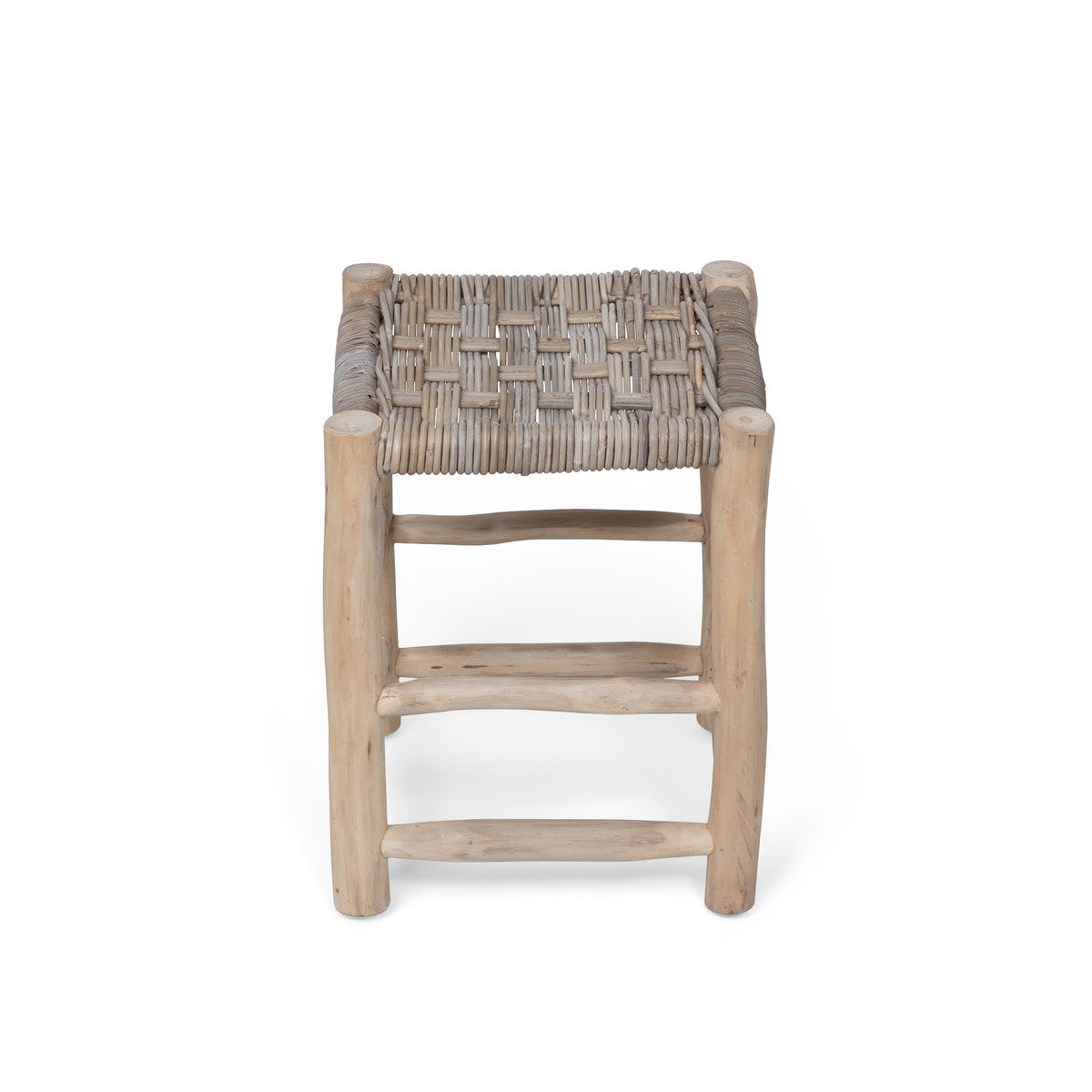 Teak and Rattan Woven Stool