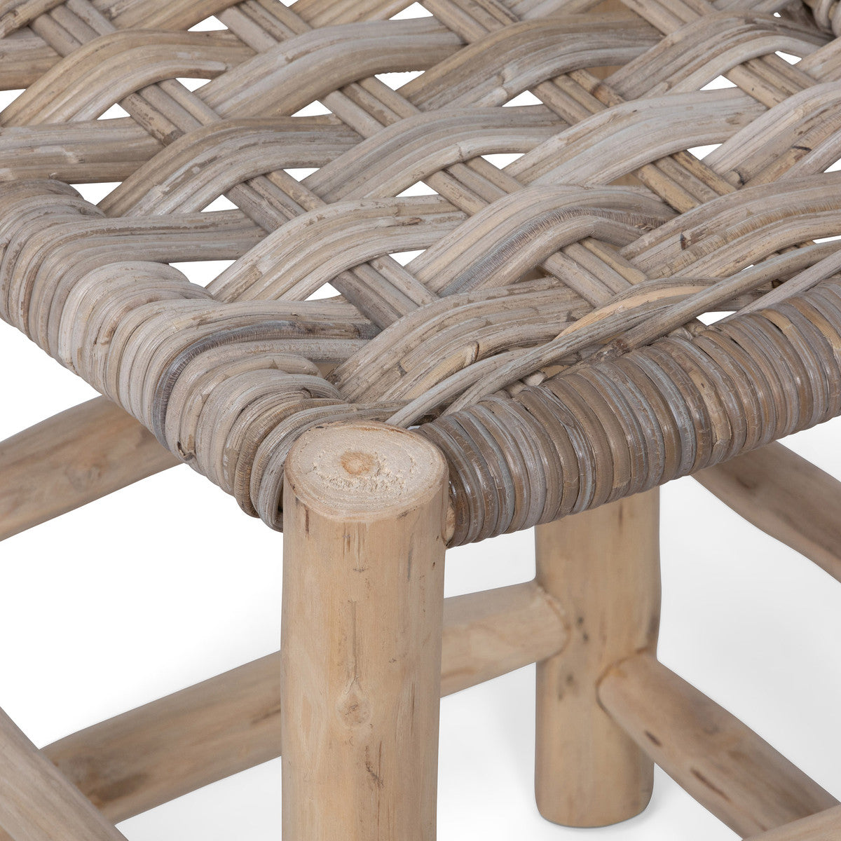 Teak and Rattan Woven Stool