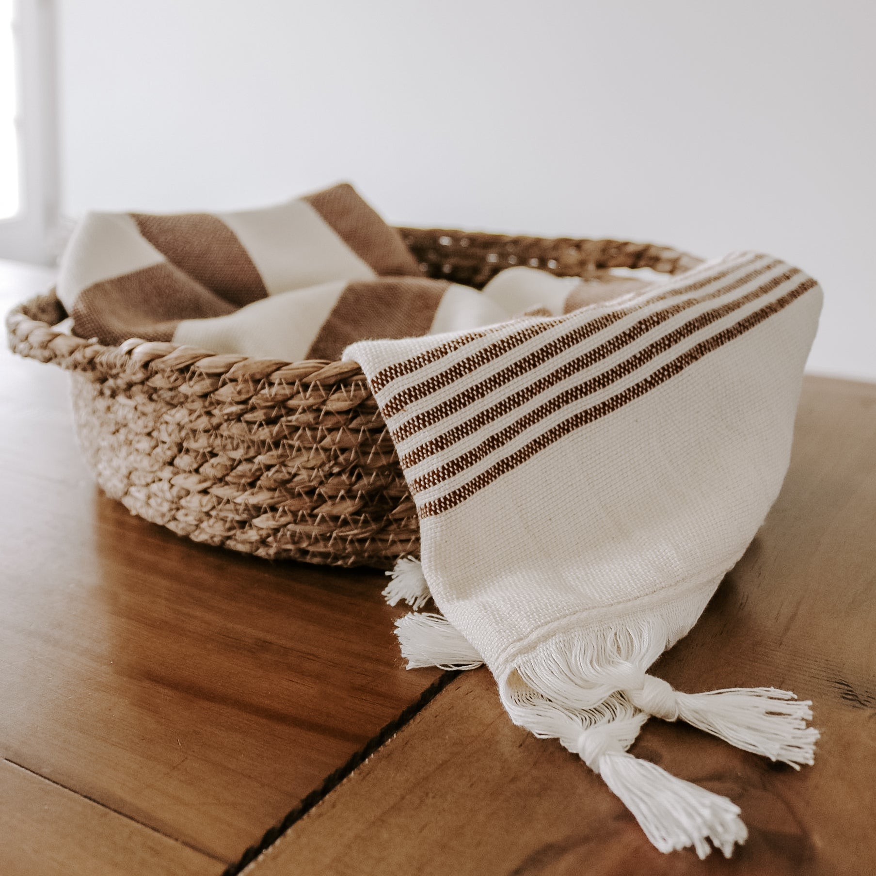 Turkish Cotton Bamboo Hand Towel, Multi Stripes Neutral Kitchen