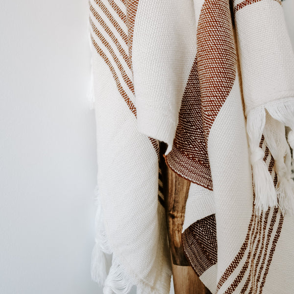 Turkish Cotton and Bamboo Hand Towel - Brown Stripes