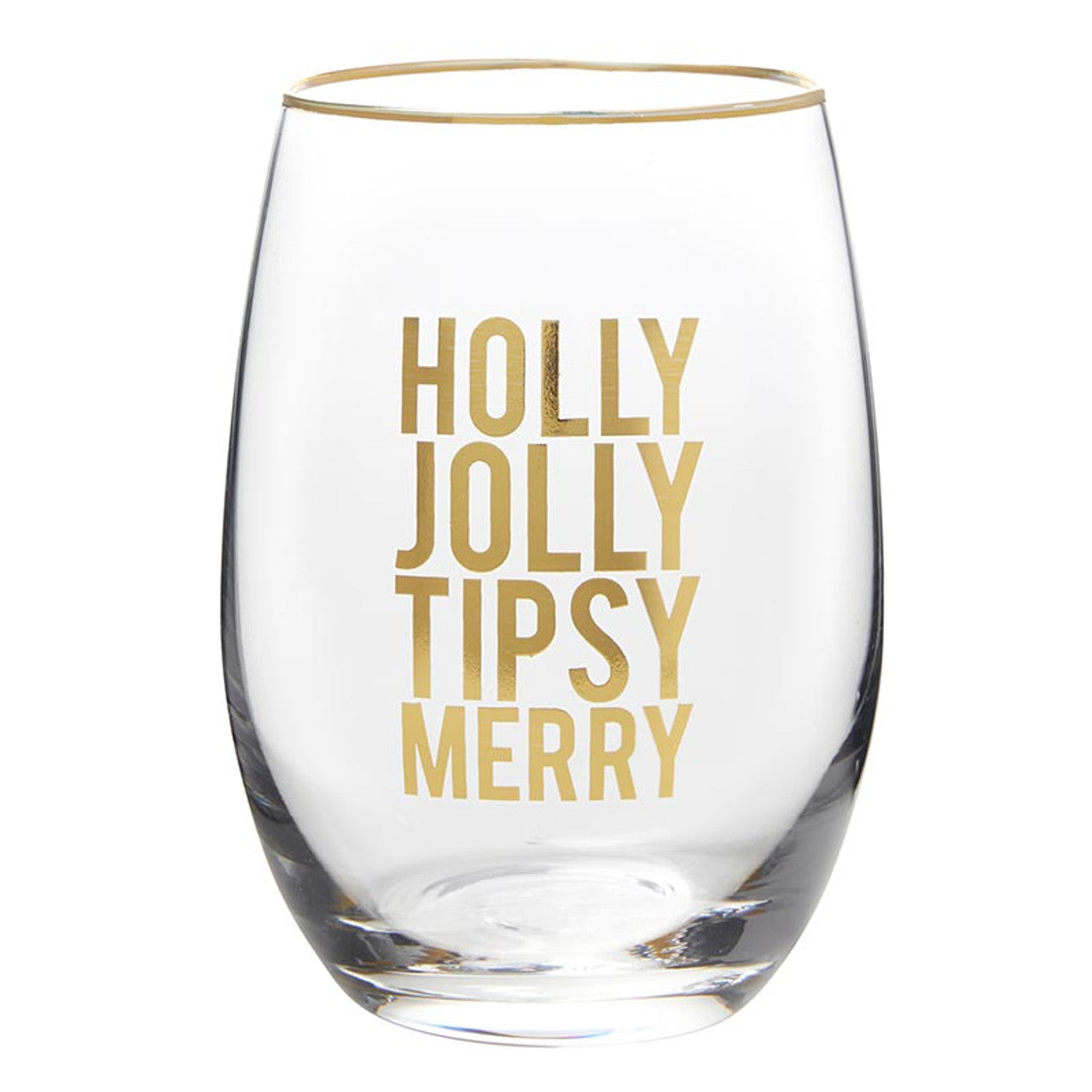 Christmas Gold Stemless Wine Glass Set