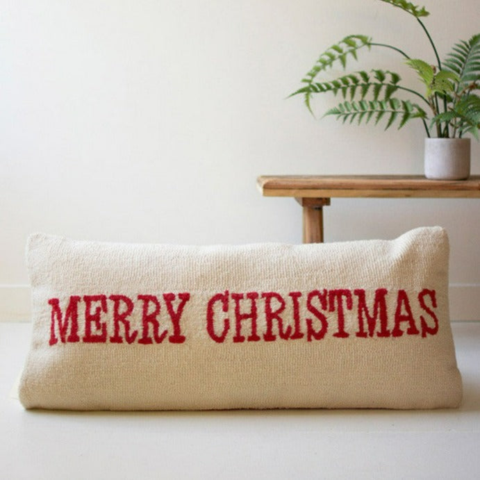 Merry Christmas Hand Hooked Pillow