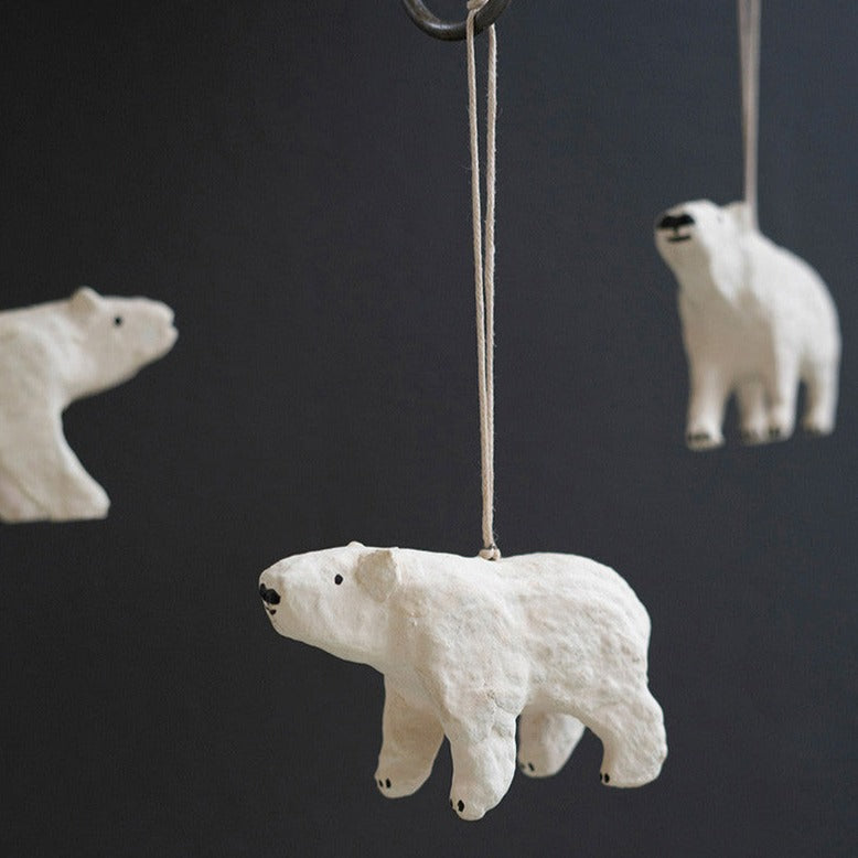 Paper Mache Bear Christmas Ornament Set