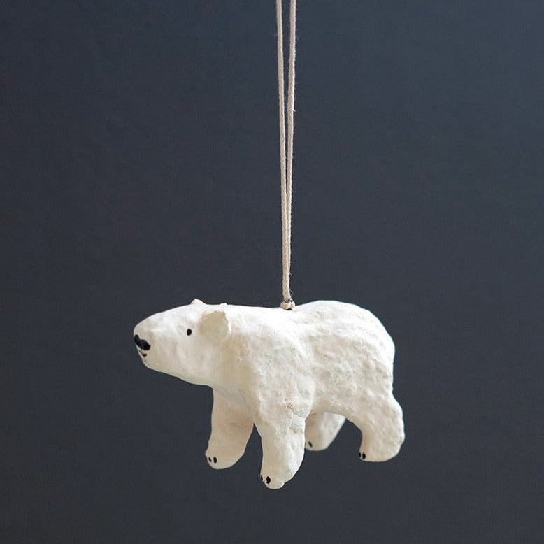 Paper Mache Bear Christmas Ornament Set