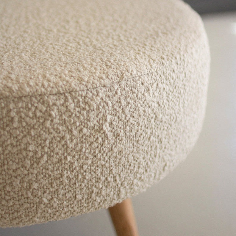 Pearl Boucle Stool with Wooden Legs