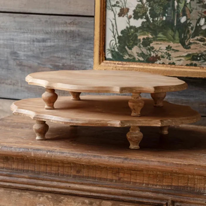 Oval Wooden Footed Serving Platform Set