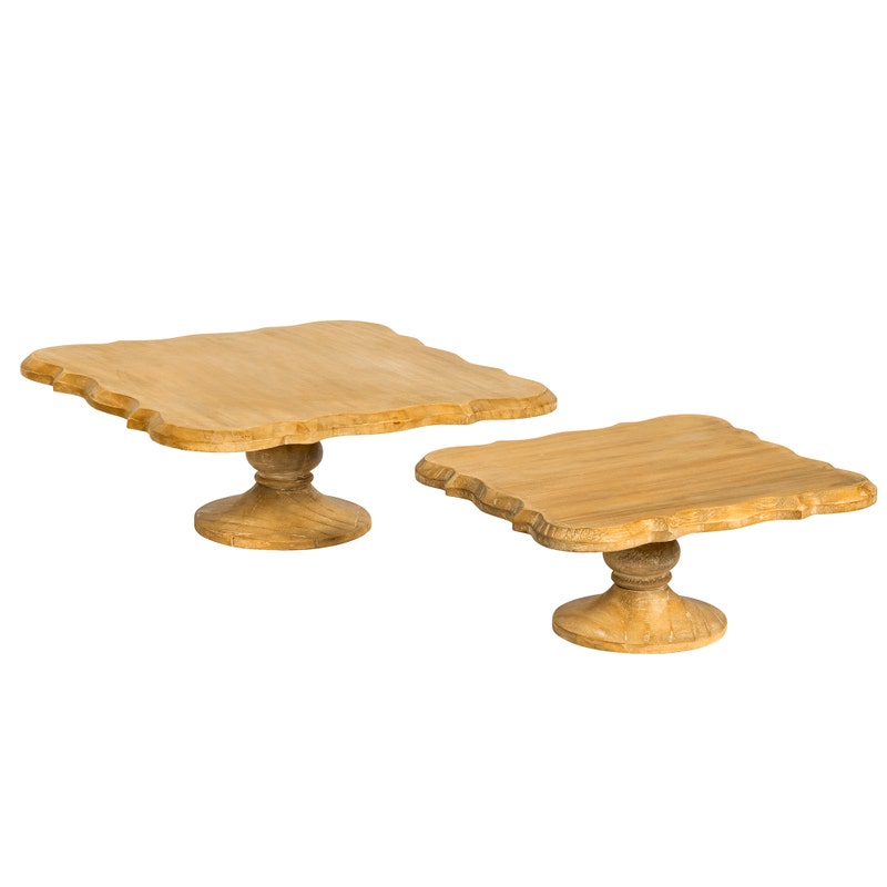 Scalloped Wood Square Pedestal Set