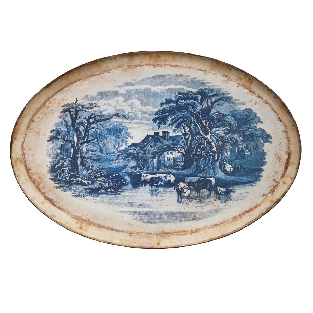 Blue Pastoral Oblong Tole Tray