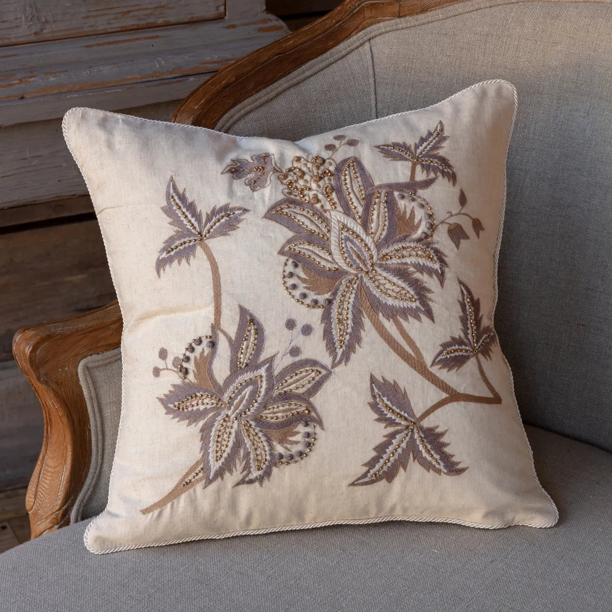 Embroidered &amp; Beaded Thistle Pillow Set