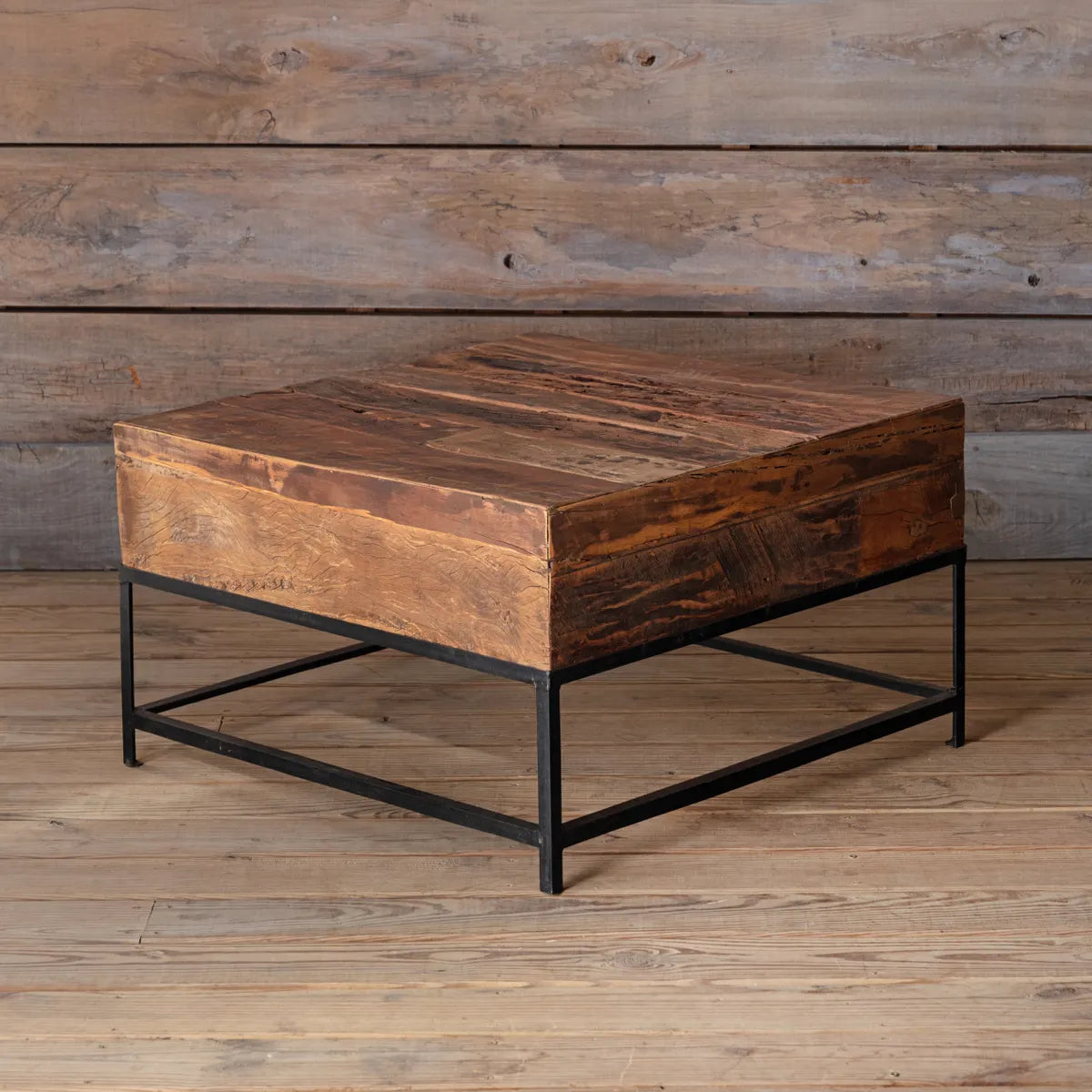 Square Rustic Wood &amp;  Iron Cocktail Table