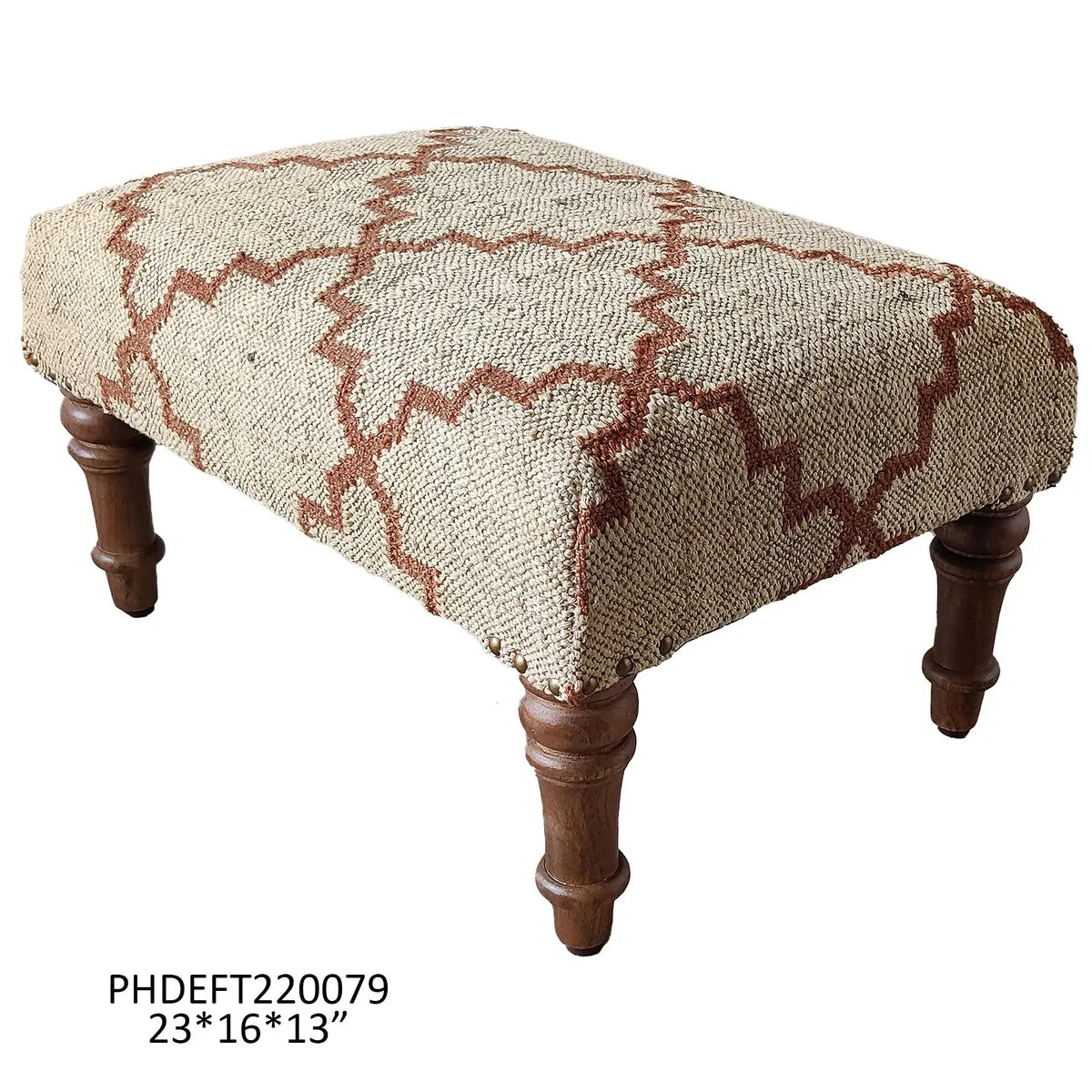 Wooden Footstool With Wool Fabric