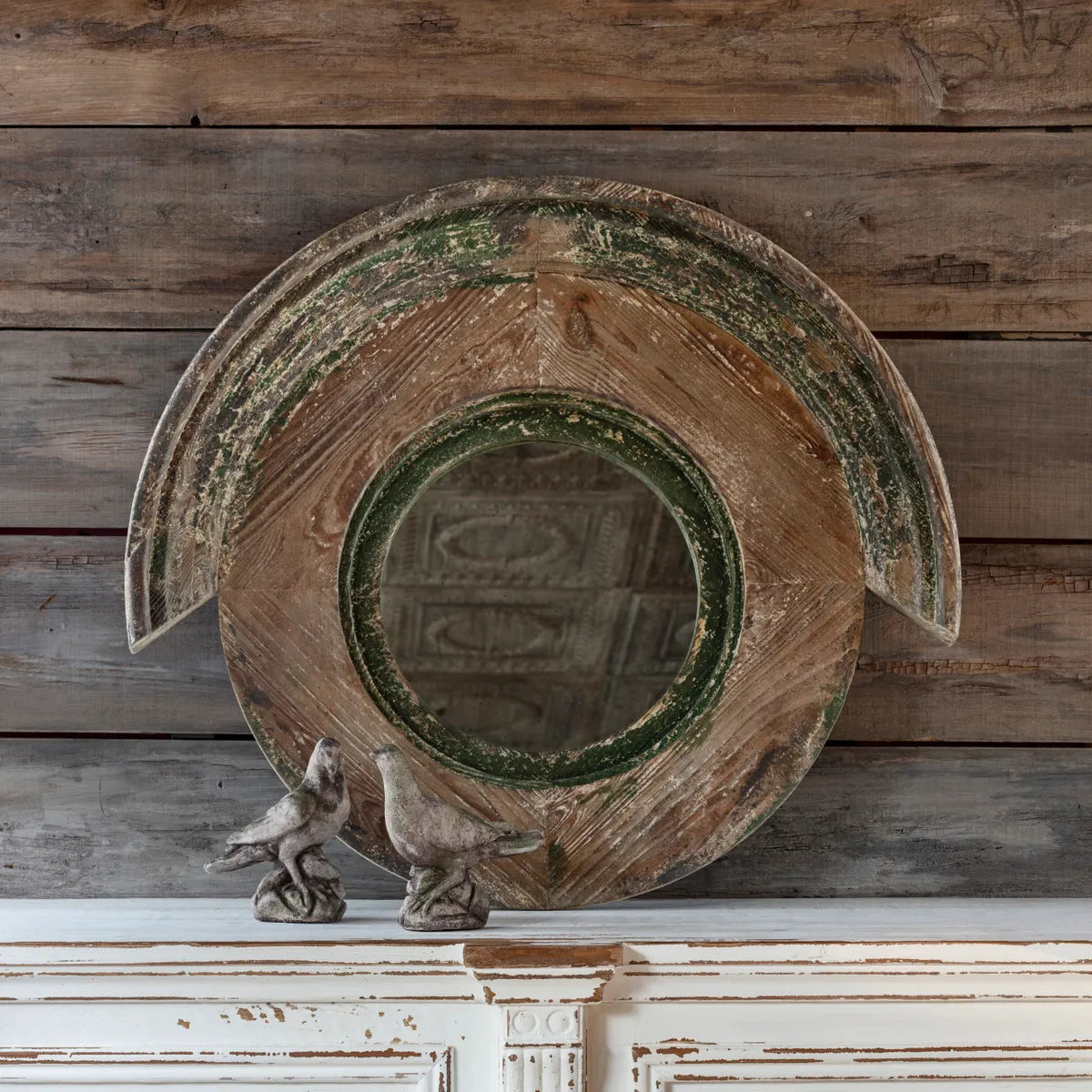 Round Aged Dormer Mirror