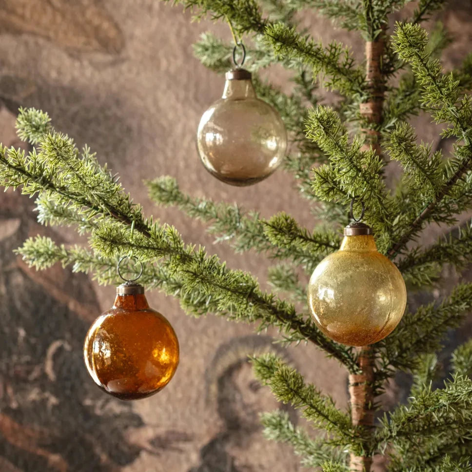 Recycled Amber Glass Ornament Set