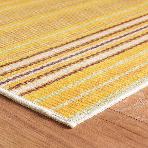 Sunflower Ticking Yellow Machine Washable Rug